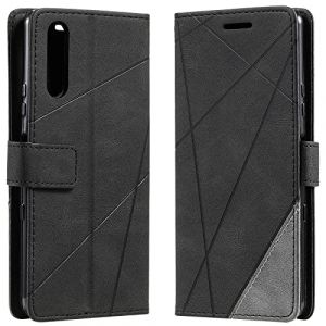 Vankii Coque pour Sony Xperia 5, Rabat Portefeuille de Protection Cuir PU Etui, Slim Silicone TPU Bumper Magn&eacute;tique Housse, Flip Porte Cartes avec Fonction Support Cover Antichoc Case (Le Noir) (Vankii EU Store, neuf)
