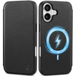 Shieldon Coque Magn&eacute;tique Cuir V&eacute;ritable pour iPhone 17 6,3 Pouces 5G 2025, Etui Mince Housse Cuir Portefeuille [RFID Blocage][Chargement sans Fil] Case Wallet Slim - Grain Litchi Noir (TG-Global FR, neuf)