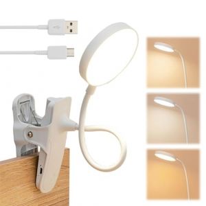 Cerioll Lampe Pince Pour Lire Au Lit, Lampe Flexible Chevet Pince, 3 Modes D&rsquo;&Eacute;clairage Et Gradation En Continu, Rechargeable, Avec 360&deg; Col De Cygne Flexible, Pour Lire, &Eacute;tude (Blanc) (charey, neuf)