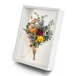 mumisuto Cadre 3D Profond 22,5*31,5cm Cadre Photo Vitrine 3D Cadre Bo&icirc;te en Bois, Cadre de Bo&icirc;te D'Ombre, Cadre Vitrine Profond pour Fleurs M&eacute;dailles Souvenirs Photos Objet M&eacute;dailles(Blanc) (Mairubo, neuf)