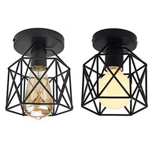 STOEX Retro Plafonnier Industrielle en M&eacute;tal Carr&eacute; Fer Cage Cube Luminaire E27 pour Salon Chambre Caf&eacute; Bar Restaurent Entr&eacute;e Couloir (Lot de 2 Noir) (STOEX, neuf)