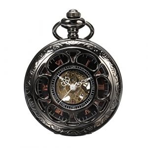 ShoppeWatch Montre a Gousset pour Homme avec Chaîne Noir | Montre de Poche Vintage à Remontage Manuel Mouvement Mécanique | Accessoire de Costume Steampunk Ferroviaire des Années 1920 PW19 (ShoppeWatch FRANCE, neuf)