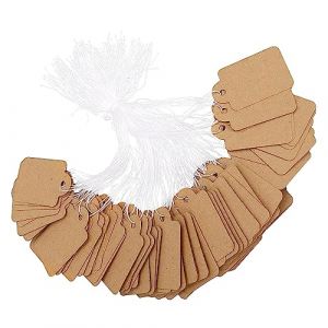 Hwtcjx Etiquette Prix, 200 Pièces Étiquette Prix Kraft, Etiquette Prix Vetement, Etiquettes de Prix, Étiquettes de Bijoux Mini avec corde pour Affichage de Bijoux de Vêtements, 35 x 22 mm (Marron) (Ygdein, neuf)