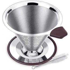 FOXAS Filtre à Café Permanent en Acier Inox, Filtre à Café sans Papier pour Faire du Café Manuel, Goutteur de Café Réutilisable avec Double Maille en Inox et Anse en Silicone (FOXAS II, neuf)