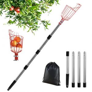 Cueille Fruit avec Manche Telescopique 2.0M, Ramasse Fruit Telescopique de Inox, Cueille Fruits, Cueille Pomme Griffe, Cueilleurs de Fruits, Outil Cueillette Jardin Arbre Poires Pêches Ø 145mm (hongenerlu, neuf)
