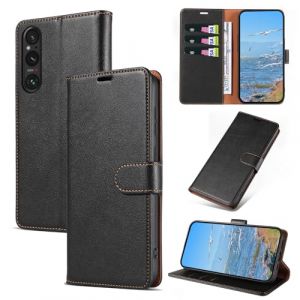 KKEIKO Coque pour Sony Xperia 1 V, Antichoc Magnetique Étui à Rabat avec Porte Cartes, Portefeuille Housse en Cuir PU Coque pour Sony Xperia 1 V, Noir (KKEIKO, neuf)