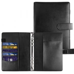 Carnet &agrave; Anneaux A5 Rechargeable, 23x17cm Classeur A5 6 Anneaux Cover, PU Cuir Carnet &agrave; Anneaux Rechargeable, Papier Int&eacute;rieur Non Inclus, Noir Classeur A5 pour Organisateur, Bureau, &eacute;cole et Voyage (hejiuwenhua, neuf)