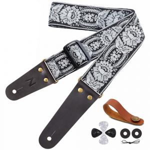 Nefelibata Sangle de guitare, courroie de guitare en coton brodée pour guitare basse, électrique et acoustique, bouton gratuit, cadenas de courroie et pics de guitare (zsfeiniao, neuf)