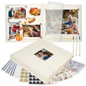 Vienrose Album Photo en Lin 30x30 cm avec Espaces d'&Eacute;criture, Album Personnalisable DIY Scrapbook, Grand Livre Photo pour Mariage, Naissance, Famille, Bapt&ecirc;me, Anniversaires (60 Pages, Beige) (Vienrose EU, neuf)