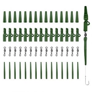 Realure Lot de 60 accessoires de p&ecirc;che &agrave; la carpe - Kit complet professionnel avec clips de s&eacute;curit&eacute; - Manches anti-enchev&ecirc;trements - Tubes en caoutchouc - Clips interchangeables rapides pour la p&ecirc;che (QYYX-TRADE, neuf)