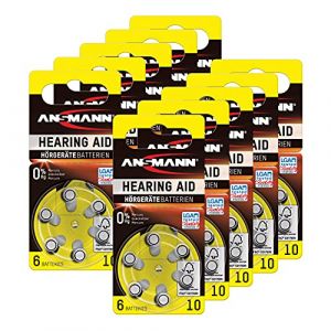 ANSMANN Piles auditives 10 (60 pièces) – Piles bouton type 10 P10 ZL4 PR70 pour aides auditives – Piles plates pour appareils auditifs, amplificateurs sonores, prothèses auditives – Jaune (Mobil-Energy, neuf)