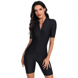 Beachkini Maillot de Bain Une Pi&egrave;ce &agrave; Manches Courtes pour Femme,Maillot de Bain &agrave; Fermeture &eacute;clair,Maillot de Surf,Maillot de Plong&eacute;e,Prot&egrave;ge-Couilles,85 Noir Pur,L (Holiday beach, neuf)