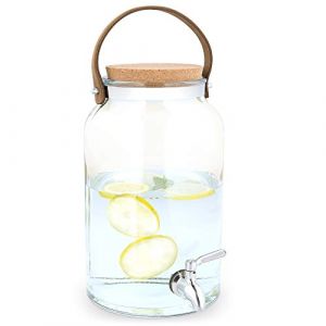 Navaris Distributeur de Boisson en Verre - Fontaine 5,6L avec Robinet Couvercle en liège et Anse - Carafe Eau Boissons Froides et Chaudes (SX-Commerce, neuf)