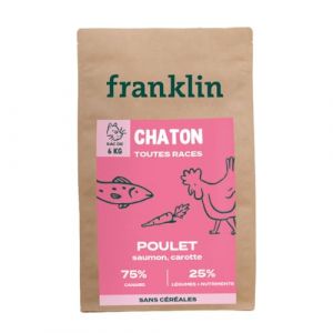 FRANKLIN – Croquettes pour Chaton – Gamme Carnivore – 75% Poulet & Saumon – Croquettes sans Céréales – Soutient la Croissance – Renforce Immunité – Fermeture Intégrée – Taille 7mm – 6 kg (Franklin Pet Food, neuf)