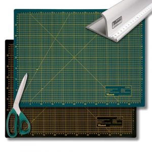 Victor Lot de tapis de d&eacute;coupe - Vert et noir - 45 x 60 cm - 3 couches - A2 auto-cicatrisant - Avec ciseaux et r&egrave;gle de d&eacute;coupe - 52 cm - En aluminium (Victor_Store, neuf)