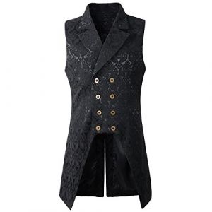 Nofonda Gilet Gothique ࠄouble Rang饠de Bouton, Style Steampunk, Brocart El駡nt, Habit ࠑueue, VTG Veste pour Homme,Noir,L (FunHoo, neuf)