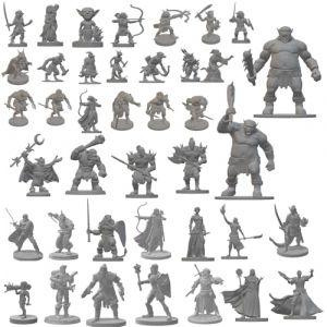 DND 5e 3D Miniatures 40 unit&eacute;s - Dungeons and Dragons Adventure Minis Starter Set pour Grille de 2,5 cm Impression Double Face Accessoires TTRPG Figurines imprim&eacute;es 3D Portables avec Catalogue Cadeau (iPeau, neuf)