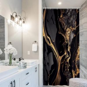 Uiiooazy Rideau Douche Noir Doré, Rideau Douche Anti Moisissure Étroit 90x180cm Effet Marbre Gris Petit Rideaux de Baignoire Tissu Lavable Imperméable Polyester Rideaux Salle de Bain avec 6 Crochets (dongguibinjingpinxiaodianpu, neuf)