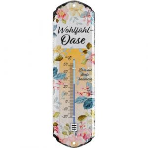 LANOLU Thermomètre Rétro Welfeel-Oasis Lieu Préféré Panneau Métal Jardin pour Extérieur Balcon Décoration Jardin Panneaux Vintage en Métal Décoration Murale 8x28cm (LANOLU, neuf)
