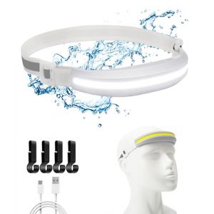 Nalezuns Lampe frontale LED rechargeable, lampe frontale 230&deg;, ultra grand angle, IPX4, &eacute;tanche, 4 modes d'&eacute;clairage, phare LED pour la course, le camping, la randonn&eacute;e (blanc) (Daxiga, neuf)