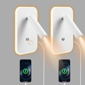 Nastopee 2Pcs Liseuse Applique Murale LED avec interrupteur, Port usb et Type C, Liseuse de Chevet Dimmable en continu, 3W+9W 3000K Moderne Li-seuse Murale Chambre pour Chambre Salon H&ocirc;tel Lire (SILVER LION Limited, neuf)