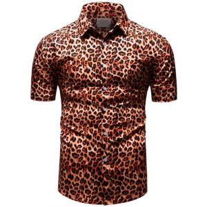 fohemr Hommes Chemise léopard Manches Courtes Bouton vers Le Bas Motif Animal Tigre Chemise de Loisirs Chemise d'été Orange 4X-Large (fohemr, neuf)