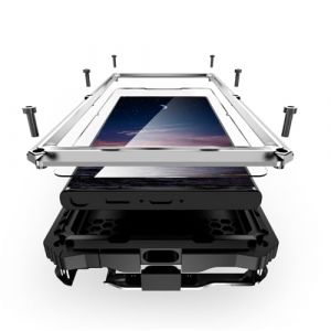 MIYIYQP pour Samsung Galaxy S25 Ultra 5G Coque, Aluminium M&eacute;tal + Verre tremp&eacute; &eacute;tanche Antichoc Militaire Heavy Duty Robuste Couverture Housse Coque avec Kickstand (Argent&eacute;) (Miyi's, neuf)