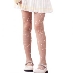 LOLANTA 2-Pack Collants Résille Filles, Collants Strass Étincelants pour Enfants Bas de Concours de Danse, Nu scintillant, 8-13 ans, XL (LOLANTA, neuf)