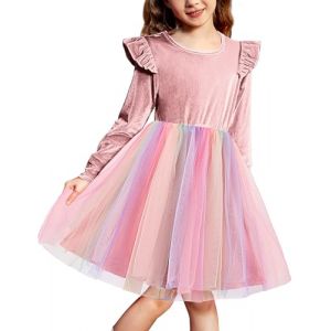 Arshiner Robe de F&ecirc;te pour Filles Velours Rose Soir&eacute;e pour Petits Enfants d'hiver &agrave; Manches LonguesTulle Robe de Princesse Mariage No&euml;l 2-3 Ans (Arshiner Store, neuf)