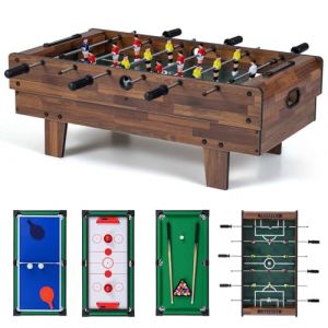 HOMASIS 4 en 1 Table de Jeu en Bois, pour Enfants et Adultes,Table de Baby-Foot avec Plateaux Empilables de Billard, Air Hockey, Baby-Foot, Tennis de Table pour Maison, Salle de Jeux (Marron) (Homasis, neuf)