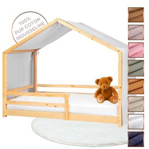 Lovely Hippo Toile de Lit Cabane 100% Coton - Ciel de Lit Cabane pour Lit Montessori 80x160, 90x190, 90x200 cm - Tissu Oeko-Tex Gots (Gris, 97 x 402 cm) (VRC Products France, neuf)