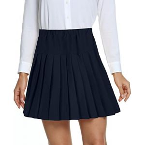 EXCHIC Femmes L'école Style A Ligne Elasticité Taille Haute Mini Plissée Jupe Plaid Ecossaise Kilt avec Pantalons(XXL, Bleu Marine) (EEVASS, neuf)