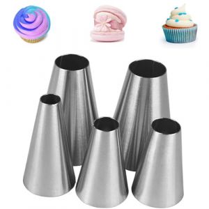 Lot de 5 Douilles &agrave; P&acirc;tisserie Professionnelles, Douille Patisserie Rondes Petites, Moyennes, Grandes pour la D&eacute;coration de G&acirc;teaux Compatible avec Poche &agrave; Douille Patisserie (5PCS Douilles) (CHUANGTUO EU, neuf)