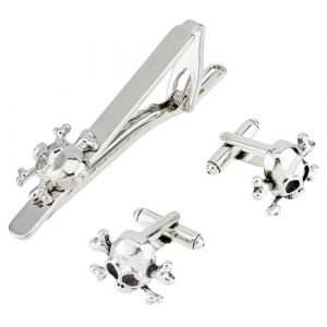 SUPERFINDINGS 1 pi&egrave;ce de Pince &agrave; Cravate t&ecirc;te de Mort avec 1 Paire de Boutons de Manchette t&ecirc;te de Mort Pince &agrave; Cravate Fantaisie Boutons de Manchette t&ecirc;te de Mort Accessoires de Costume (SUPERFINDINGS  FR, neuf)