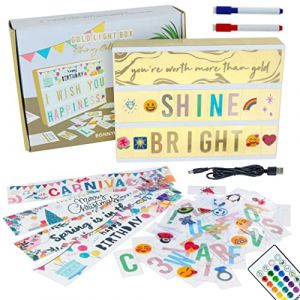 Light Box A4 Or 16 Couleurs avec 400 Lettres et Emojis, 10 Cartes Premium, Télécommande, 2 Marqueurs - BONNYCO | Ç Inclus | Boite Lumineuse Message, Idee Cadeau Femme, Deco Chambre Ado Fille (BONNYCO, neuf)