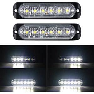 Willpower 2pcs 6LED Feu Stroboscopique Urgent Blanc Feux de Gabarit Latéraux Voiture 12V 24V Barre Lumineuse LED Balise Clignotante de Sécurité pour Remorque Utilitaire Bateau Tracteur Véhicule (YZ-EU, neuf)