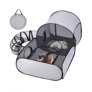 Fenayuu Enclos de jeu pour chat | Parc pour chien | Tente de course pliable pour chat avec tunnel de jeu – Tente portable pour animaux de compagnie pour le camping, l'extérieur, l'intérieur et les (fuyouian, neuf)