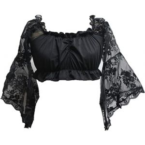 Zooma Femme Sexy Corset Bustier en Dentelle avec Noir (Jupe) en Tulle Floral Gu&ecirc;pi&egrave;re D&eacute;guisement Gothique - Noir (Manches Longues) - M (CHAOHU DATU, neuf)