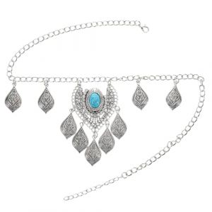 SEWACC Cha&icirc;ne de Front &agrave; Pompon Turquoise Vintage avec Pendentif Frontal en Strass Argent&eacute;, Accessoire de T&ecirc;te Ethnique pour Mariage, Danse Orientale et S&eacute;ances Photo &Eacute;l&eacute;gantes (Quick Research Sha, neuf)