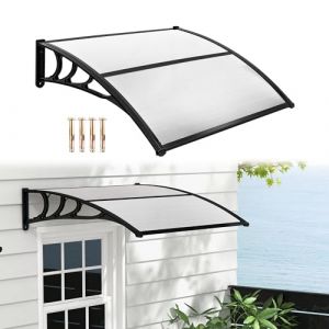RELAX4LIFE Marquise de Porte Exterieur 120 x 100 CM, Auvent Porte d&rsquo;Entr&eacute;e en Polycarbonate, Protection Contre Pluie et UV, Auvent Marquise Aluminium pour Terrasse Balcon Patio (RELAX4LIFE, neuf)