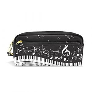 Domoko Noir Note de musique Piano Cuir PU Stylo Pochette Housse Trousse Maquillage de voyage Sac d'école (Use7, neuf)