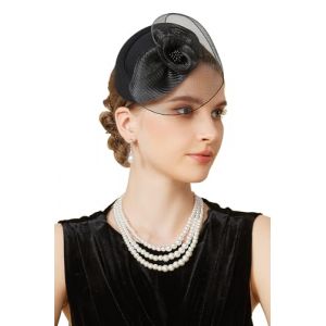 OuryTech Fascinator Femme, Costume Carnaval Femme, Serre-t&ecirc;te Voile en Maille Noir Ann&eacute;es 20 Voile Cage &agrave; Oiseau, Voile Fascinator Tea Party Mariage Pour Femme (Type D) (OuryTech, neuf)