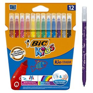 BIC Kids Kid Couleur Feutres de Coloriage à Pointe Moyenne - Couleurs Assorties, Etui Carton de 10+2 (DLM Direct FR, neuf)