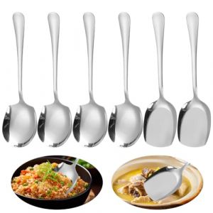 MIUUIPI Lot de 6 cuillères de service en acier inoxydable - Grande cuillère de service - Cuillères à soupe de buffet - Avec long manche - Couverts à salade - Cuillères de service pour cuisine, salle à (MIFUTechnology, neuf)