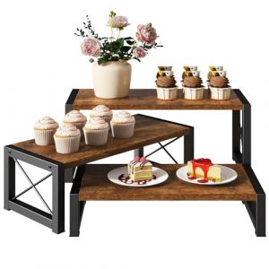 IBUYKE Pr&eacute;sentoir &agrave; g&acirc;teaux, lot de 3, Support &agrave; Dessert en bois,Presentoir Aperitif Buffet, plateau de service &agrave; &eacute;tages pour d&eacute;corations,poup&eacute;es,nourriture,parfums,Marron TLJ019H (IBUYKE-EU, neuf)