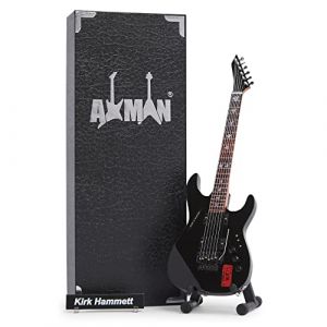 Axman Kirk Hammett (Caution Hot) Réplique de guitare miniature – Cadeaux de musique – Fait à la main à l'échelle 1/4 – Boîte de présentation, étiquette de nom et support de guitare miniature inclus (Axman Miniature Guitars, neuf)