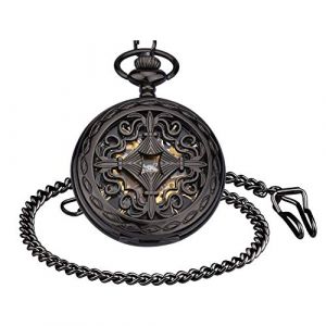 Unendlich U Montre de Poche m&eacute;canique Homme, Montre de Poche Vintage Motif de Gravure, Cadran en Chiffres Romains, Bo&icirc;tier d'acier Inoxydable Noir, pour Homme Femme (MicLee, neuf)