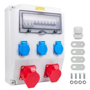 WSPIHO Distributeur de courant de chantier 32 A avec disjoncteur diff&eacute;rentiel type A, 40 A 30 mA RCBO - Distributeur mural avec prise CEE 32 A - Distributeur de courant &eacute;tanche pour coffret de (WSPIHO DE, neuf)