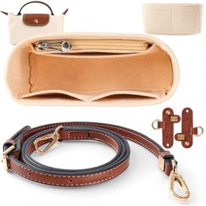 Bomtop Bandouli&egrave;re et Organisateur pour Sac Longchamp Mini, R&eacute;glable Bandouli&egrave;re Femme &ndash; Marron, Beige Mini Organiseurs de Sac &agrave; Main &ndash; Poches Multiples, Cuir Lani&egrave;re et Feutre Organizer (homtos-UK, neuf)