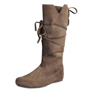 Bottes m&eacute;di&eacute;vales pour femme, bottines en cuir, style Renaissance, unisexes, &agrave; enfiler, style viking, en cuir synth&eacute;tique, pour Halloween, steampunk, western, r&eacute;tro, style western, kaki, 41 EU (Mr Zhang, neuf)